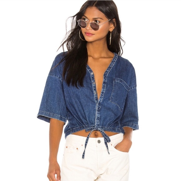 $188 Adriano Goldschmied button down denim crop
